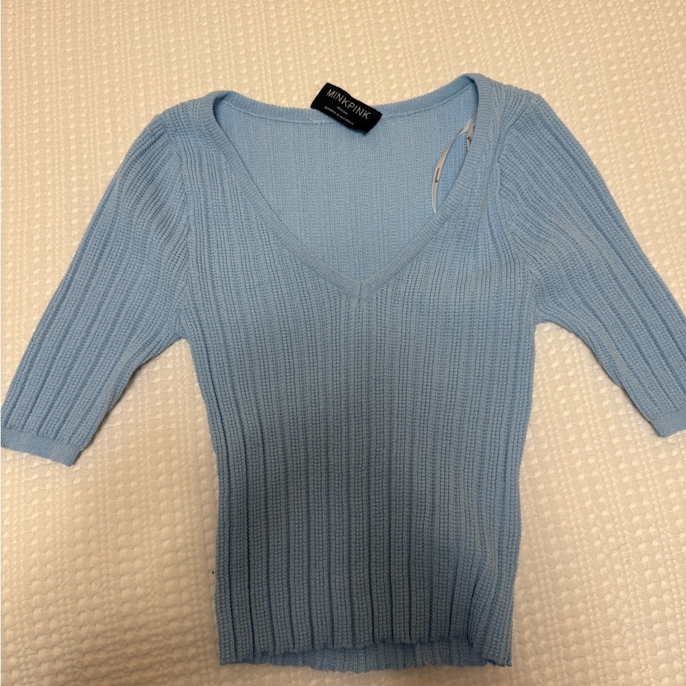 MINKPINK Sky Blue V-Neck Sweater